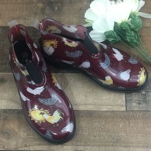 Sloggers Barn Red Chicken Print Ankle Boots